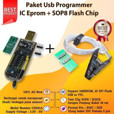 USB PROGRAMMER IC EPROM CH341A MODULE FLASH + SOP8 FLASH CHIP