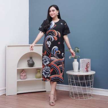 Daster Batik Prass - Daster Busui LD 108 - Atasan Wanita - Batik Motif Abstrak Kekinian NOVARIA BIRU