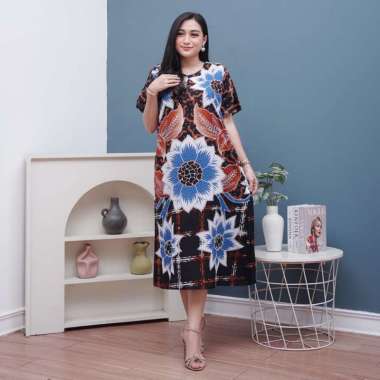 Daster Batik Prass - Daster Busui LD 108 - Atasan Wanita - Batik Motif Abstrak Kekinian HILDA BIRU