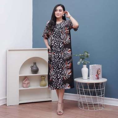 Daster Batik Prass - Daster Busui LD 108 - Atasan Wanita - Batik Motif Abstrak Kekinian DEANDRA ABU