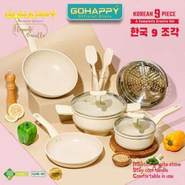ZS Mayba - Panci Set 9 Pc Korean Granit Wok Casserole Steamer Sauce Pan Ghg90 VANILA