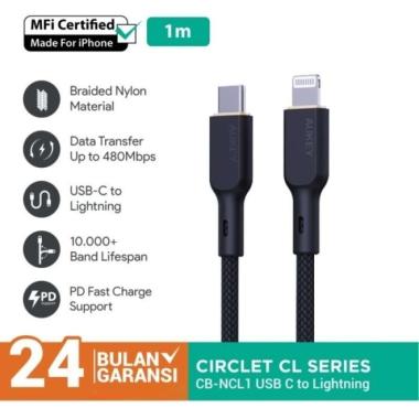 Kabel Charger iPhone Aukey CB-NCL1 USB-C to Lightning MFi 1m Multicolor