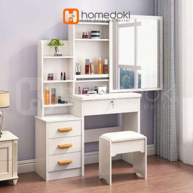 Homedoki Meja Rias Putih Lampu LED /Meja Rias Kaca Sliding Minimalis / Meja Kosmetik With LED