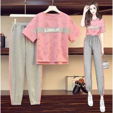 Verish KSE-23 set baju olahraga wanita import korea jepang pink abu