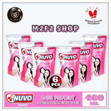 Sabun Mandi Cair NUVO Family Care Protect | Pink - 400 ml (Kemasan 6 Pcs)