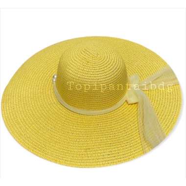 VERISH Topi pantai lebar wanita mutiara tile topi pantai wanita import Kuning