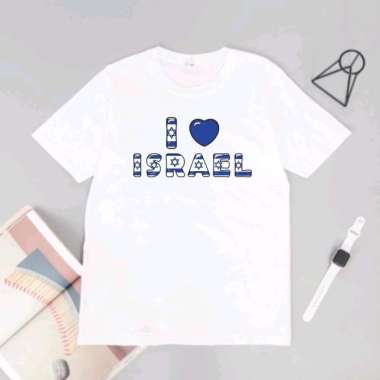Baju Kaos Oblong I Love Israel Pendek Putih White TShirt Negara Shirt M