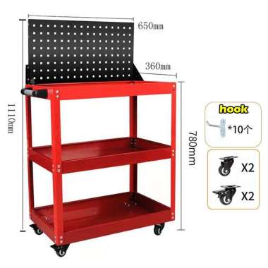 3 Susun Trolly Trolley Troli Bengkel Rak Perkakas Bengkel Multifungsi Red-XL