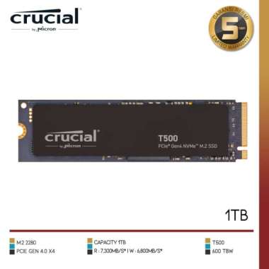 CRUCIAL T500 PCIe Gen4 NVMe M.2 SSD, Kapasitas 1TB