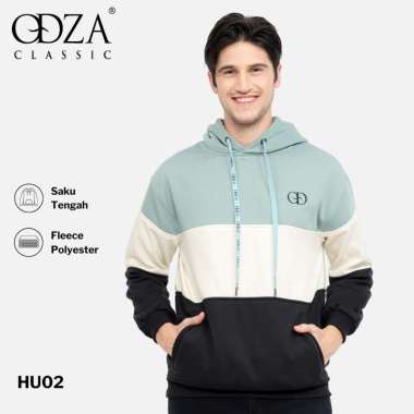Odza Jaket Sweater Hoodie Luaran Pria Wanita Fleece Premium Tricolor Hijau M