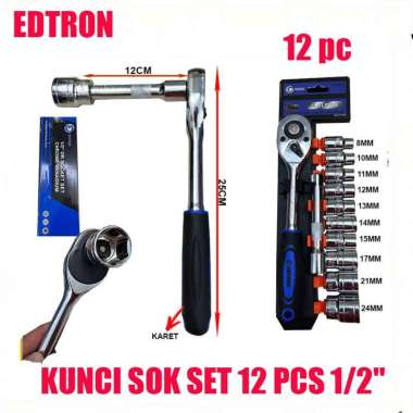 KUNCI SOK SET 12 PCS 1/2" EDTRON KUNCI SHOCK RATCHET BESAR 12pc SET