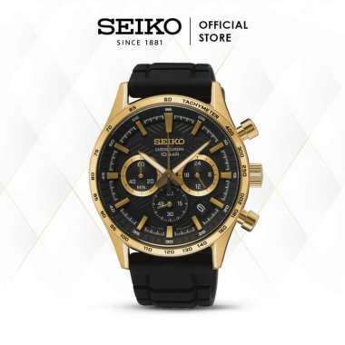 Jam Tangan Pria Seiko Chronograph SSB446P1 SSB446 Black Dial Black Silicone Strap Quartz Original