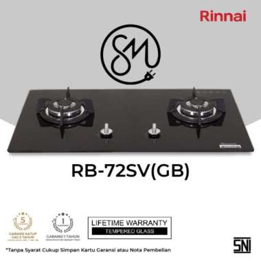 Kompor Gas Tanam Rinnai RB-72SV (GB) Kaca Schott 2 tungku RB72SV GB