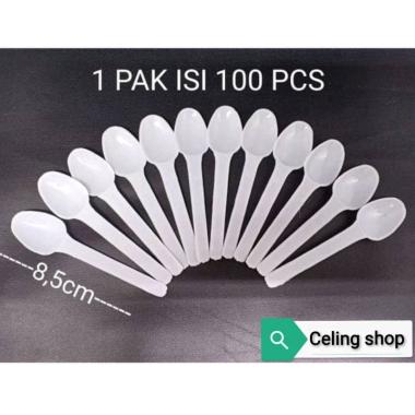 sendok plastik STB BENING PUTIH SUSU agar rujak ES CREAM KECIL MINI isi 100pc putih susu
