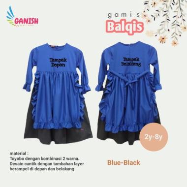 Gamis anak katun toyobo premium baju muslim anak perempuan lebaran BLUE BLACK - L