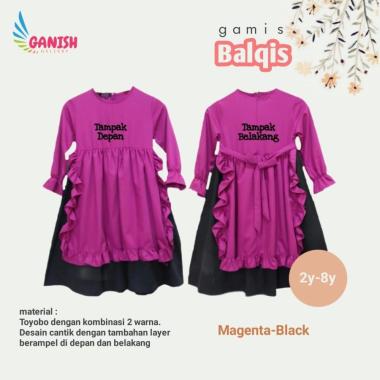 Gamis anak katun toyobo premium baju muslim anak perempuan lebaran MAGENTA-BLACK - M