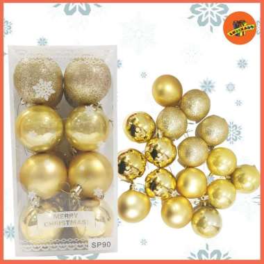 HIASAN Bola Natal Isi 16pc - Hiasan Pohon Natal GOLD