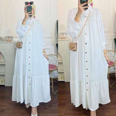 Falia Dress Wanita Crinkle Airflow Premium Gamis Terbaru Lengan Balon Karet Terompet Ruffle Baju Mus