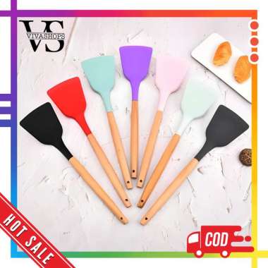 Sillicone Utensil Spatula Silikon Gagang Kayu / Spatula Silikon Gagang Kayu Sutil Masak Goreng Tahan