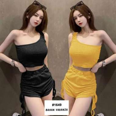 1649 Setelan Baju Korea/Setelan Sexy/Setelan Terkini/Baju Sexy Kuning