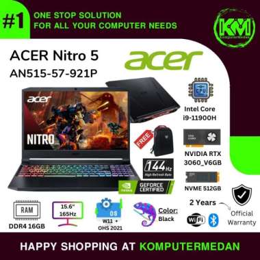 ACER NITRO AN515-57-921P GeForce RTX 3060 I9-11900H 16/512GB W11 OHS LAPTOP