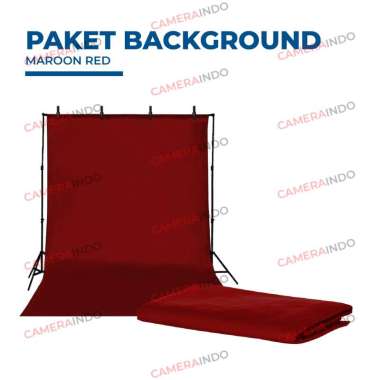 Paket Background stand 1 bar with backdrop foto studio lite Merah Maroon