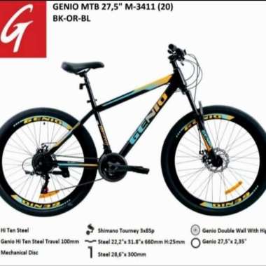 SEPEDA MOUNTAIN BIKE MTB GENIO 27.5 M3411 3x8 SPEED (BLK-ORG)