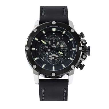 ALEXANDRE CHRISTIE AC 6564 SILVER BLACK LEATHER MCLTBBA