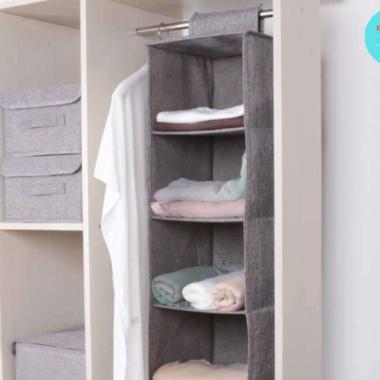 Rak Gantung Kain Lemari Baju Shelf Closet Wardrobe Storage Box 4 Susun