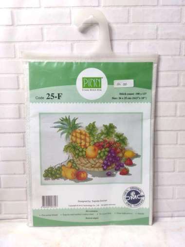 Paket Sulam Kristik Strimin Ori PINN 25-F Buah Fruit Tropical Anggur