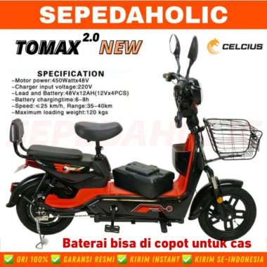 Sepeda Listrik CELCIUS TOMAX 2.0 NEW 450 Watt Electric E Bike Hitam