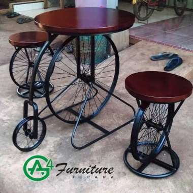 Set Meja Cafe Antik / Meja Bar Kombinasi Kaki Besi Antik - Kayu Jati