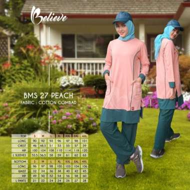 Setelan Pakaian Baju Olahraga Senam Wanita Muslim Believe Bms 27 S Peach