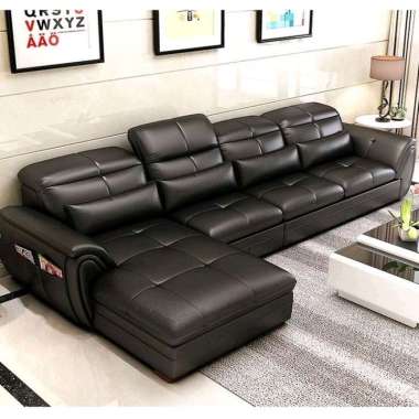 IDEA - sofa tamu letter L Hitam full kulit
