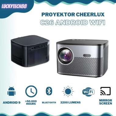 Proyektor Cheerlux C26 Android 9 Wifi 3200 Lumens 1080P FHD Bluetooth