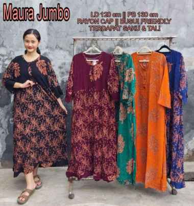 Longdress maura cap jumbo semprotan dress maura cap batik rayon shantung tebal