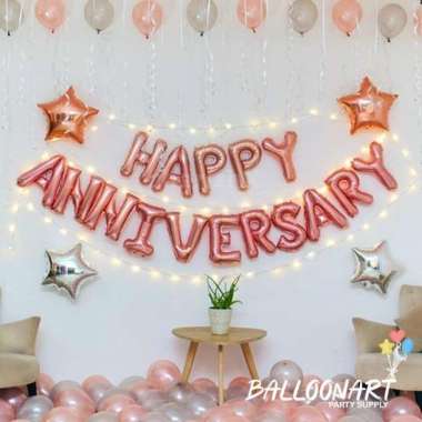 HAPPY ANNIVERSARY ROSE SILVER DEKORASI SET/PAKET DEKORASI ANNIVERSARY