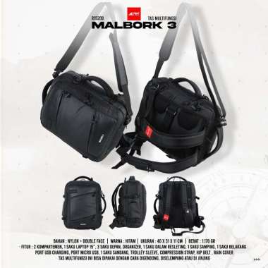 Tas Ransel Multifungsi Malbork 03 Arei Outdoorgear Hitam