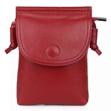 Bossindo tas kulit asli selempang kulit tas wanita asli kulit garut tempat hp - Merah