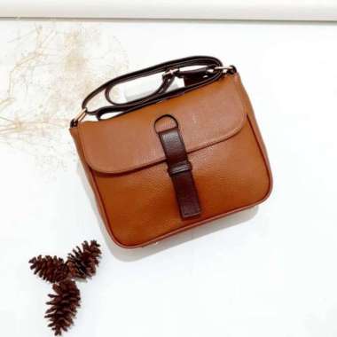 BOSSINDO TAS KULIT ASLI WANITA TAS KULIT WANITA SLEMPANG KULIT GARUT Tas Cewek L tan