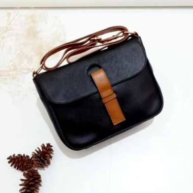 BOSSINDO TAS KULIT ASLI WANITA TAS KULIT WANITA SLEMPANG KULIT GARUT Tas Cewek XL Hitam