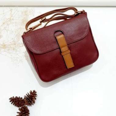 BOSSINDO TAS KULIT ASLI WANITA TAS KULIT WANITA SLEMPANG KULIT GARUT Tas Cewek XL marun