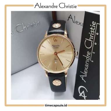 JAM TANGAN WANITA ALEXANDRE CHRISTIE ORIGINAL AC 2776 LD BLACK ROSEGOLD