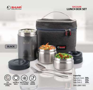 SHUMA S/S 316 Vacuum Insulated Lunch Box Set 1100S Black