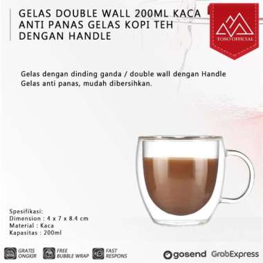 GELAS DOUBLE WALL 200ML KACA ANTI PANAS GELAS KOPI TEH DENGAN HANDLE