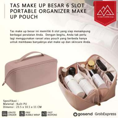 TAS MAKE UP KOSMETIK BESAR 6 SLOT PORTABLE ORGANIZER MAKE UP POUCH PINK