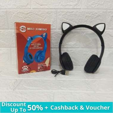 Kimiso Headphone Bluetooth Wireless Over Ear Headset Bando Motif Telinga P47M RGB LED Cat Earphone O