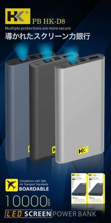 PowerBank HK-D8 10000mAh QC3.0 LED Indikator Hitam