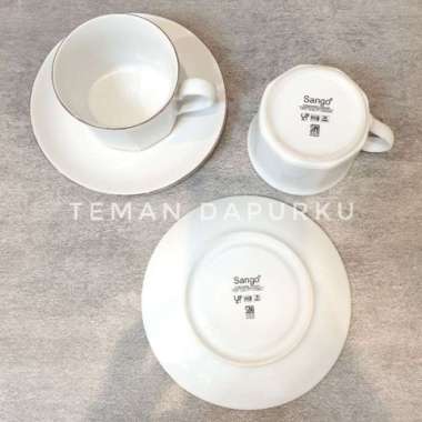 Cangkir Lepek Putih - Putih 6 Pasang (Sango / Golden Line) Include Multicolor