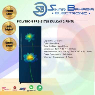 POLYTRON PRB-217LB KULKAS 2 PINTU (NEW)(KHUSUS BANDUNG)